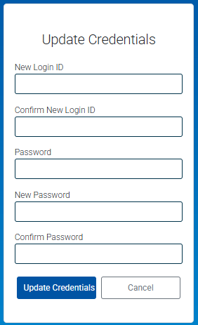 Screenshot of Update Credentials screen