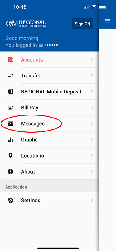 Step 6: If your mobile deposit is rejected, check "Messages" to find out the reason